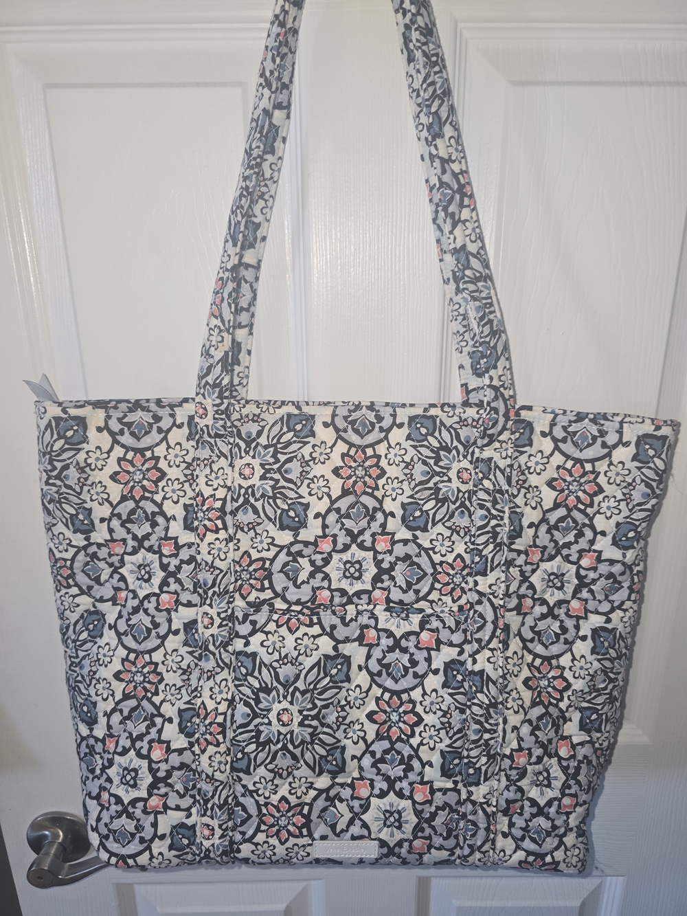 Vera Bradley Quilted Floral Tote in Cream, Navy & Pink Lisbon Medallion (Large)